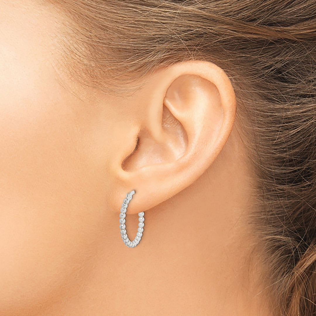 Lovely Rita's Earrings Sterling Silver Polished Beaded Hoop Earrings