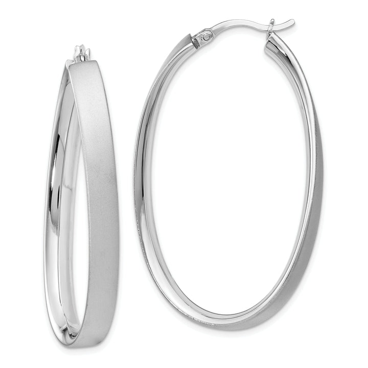 Lovely Rita's Earrings Sterling Silver Rhodium Satin Oval Hoop Earrings