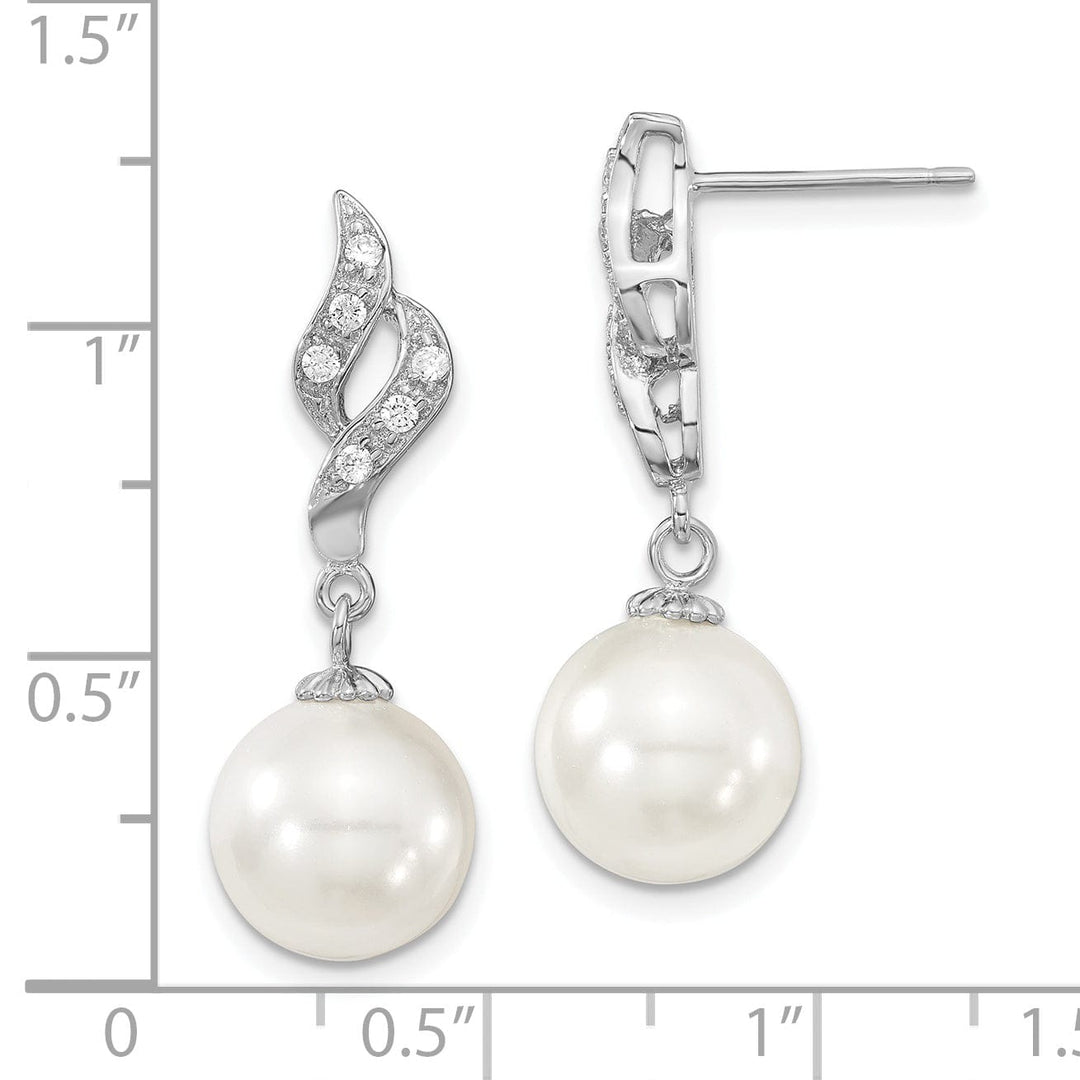 Majestik Shell Pearls Earrings White Pearl and Cubic Zirconia Dangle Earrings