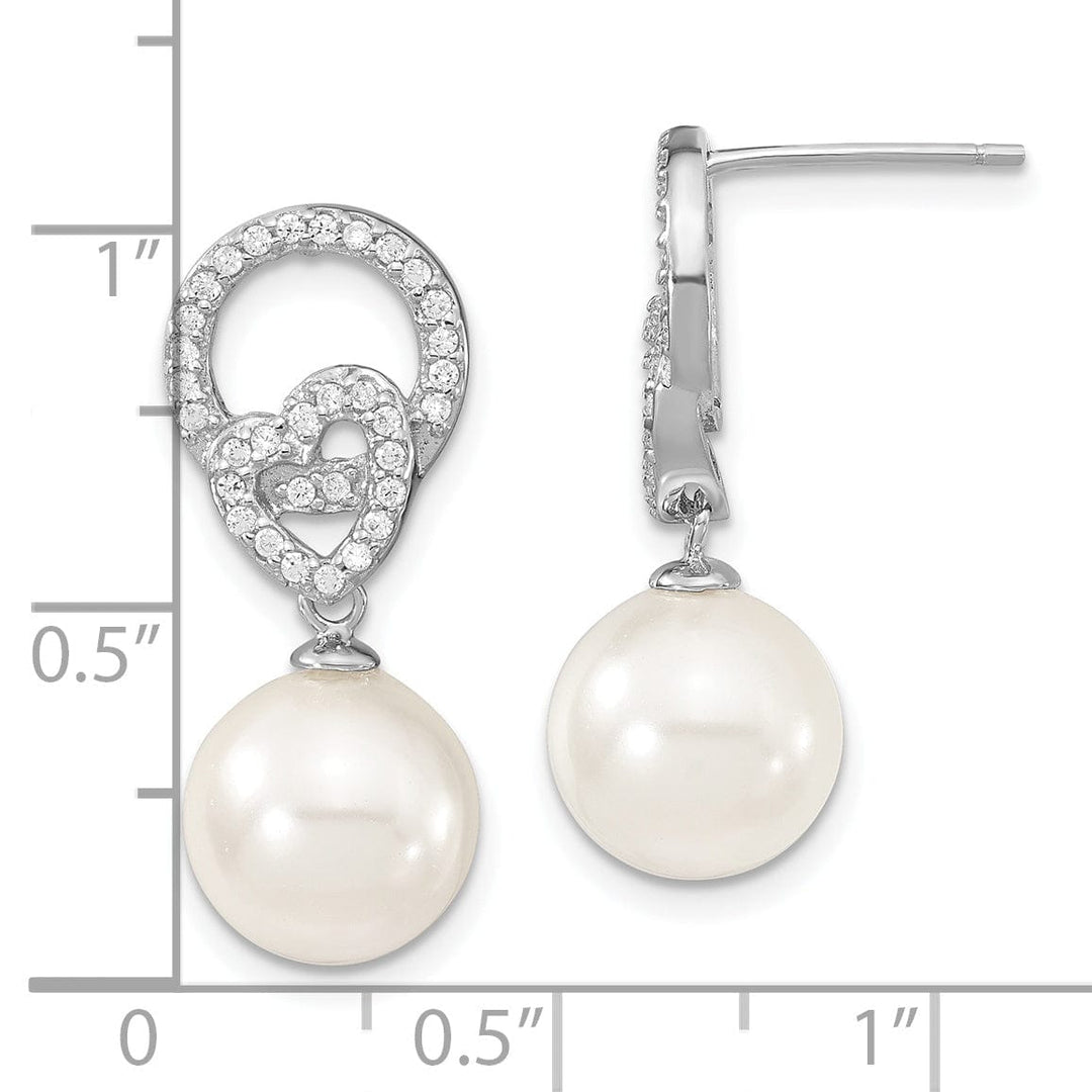 Majestik Shell Pearls Earrings White Pearl and Cubic Zirconia Dangle Earrings