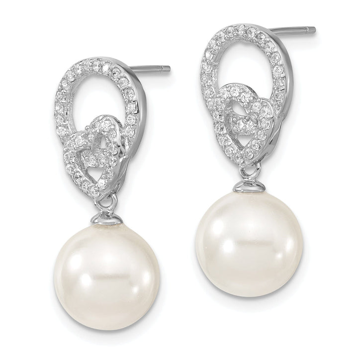 Majestik Shell Pearls Earrings White Pearl and Cubic Zirconia Dangle Earrings