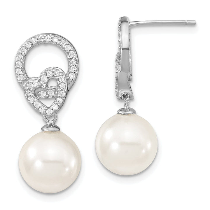Majestik Shell Pearls Earrings White Pearl and Cubic Zirconia Dangle Earrings
