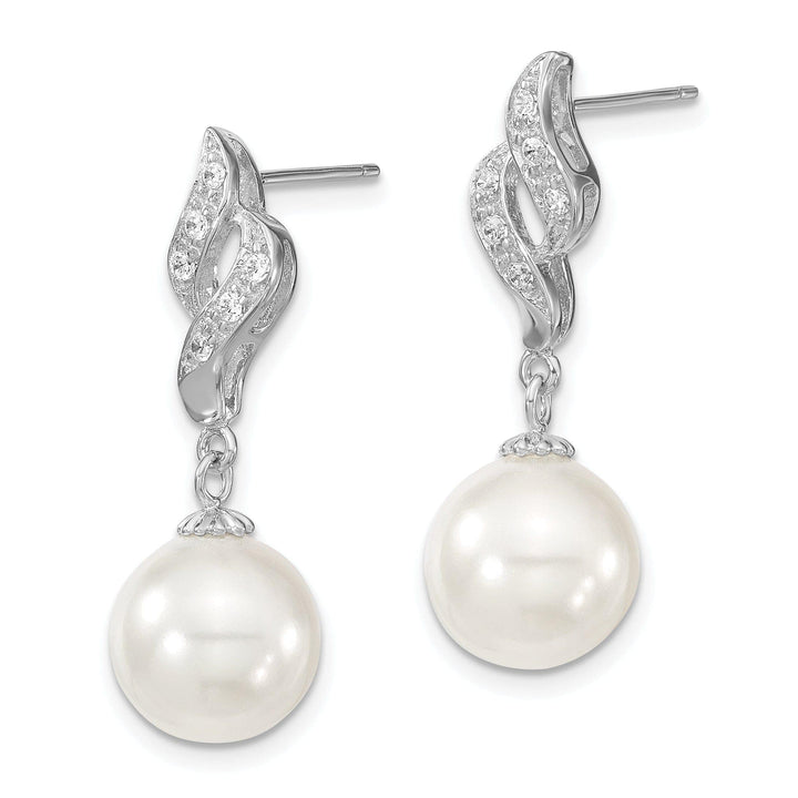 Majestik Shell Pearls Earrings White Pearl and Cubic Zirconia Dangle Earrings