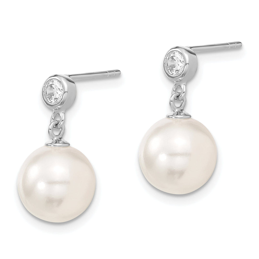 Majestik Shell Pearls Earrings White Pearl and Cubic Zirconia Dangle Earrings