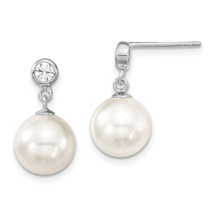 Majestik Shell Pearls Earrings White Pearl and Cubic Zirconia Dangle Earrings