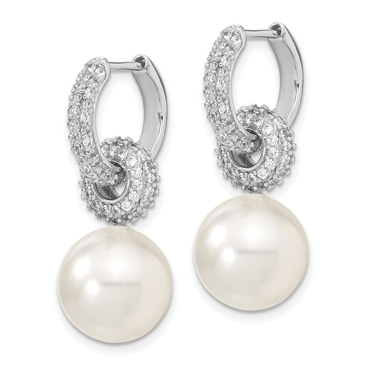 Majestik Shell Pearls Earrings White Pearl and Cubic Zirconia Hoop Earrings