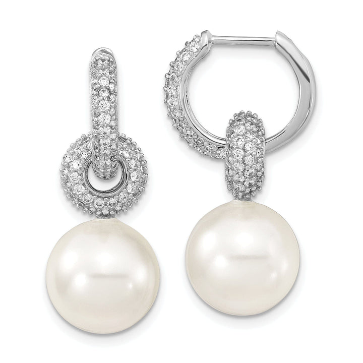 Majestik Shell Pearls Earrings White Pearl and Cubic Zirconia Hoop Earrings