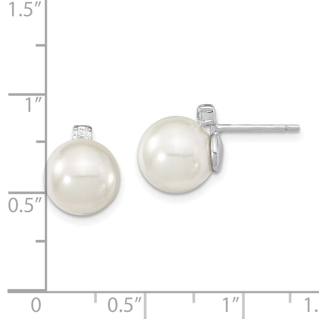 Majestik Shell Pearls Earrings White Pearl and Cubic Zirconia Post Earrings