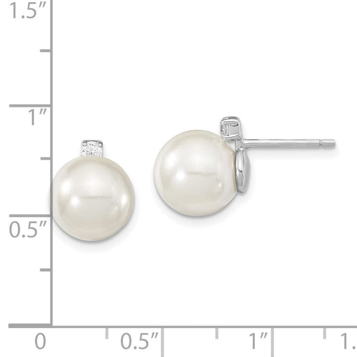 Majestik Shell Pearls Earrings White Pearl and Cubic Zirconia Post Earrings