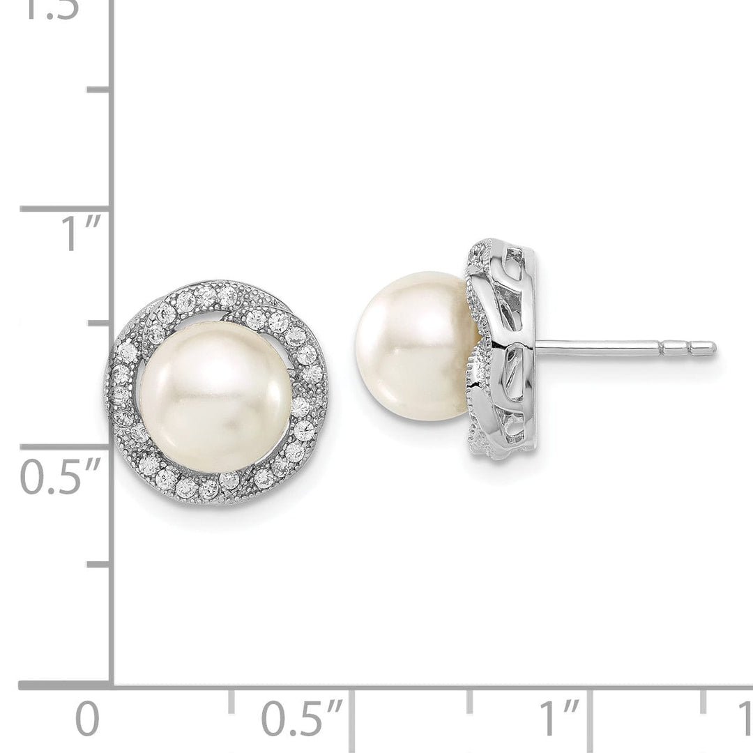 Majestik Shell Pearls Earrings White Pearl and Cubic Zirconia Post Earrings