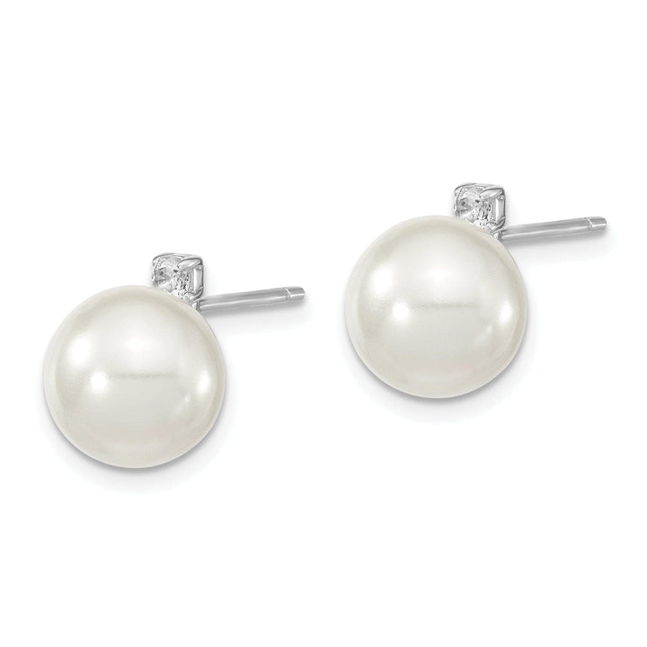 Majestik Shell Pearls Earrings White Pearl and Cubic Zirconia Post Earrings