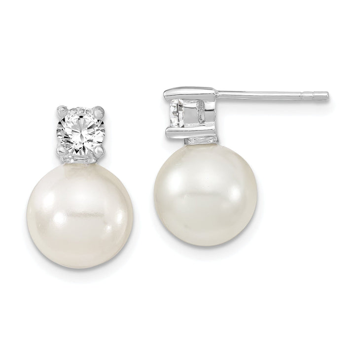 Majestik Shell Pearls Earrings White Pearl and Cubic Zirconia Post Earrings