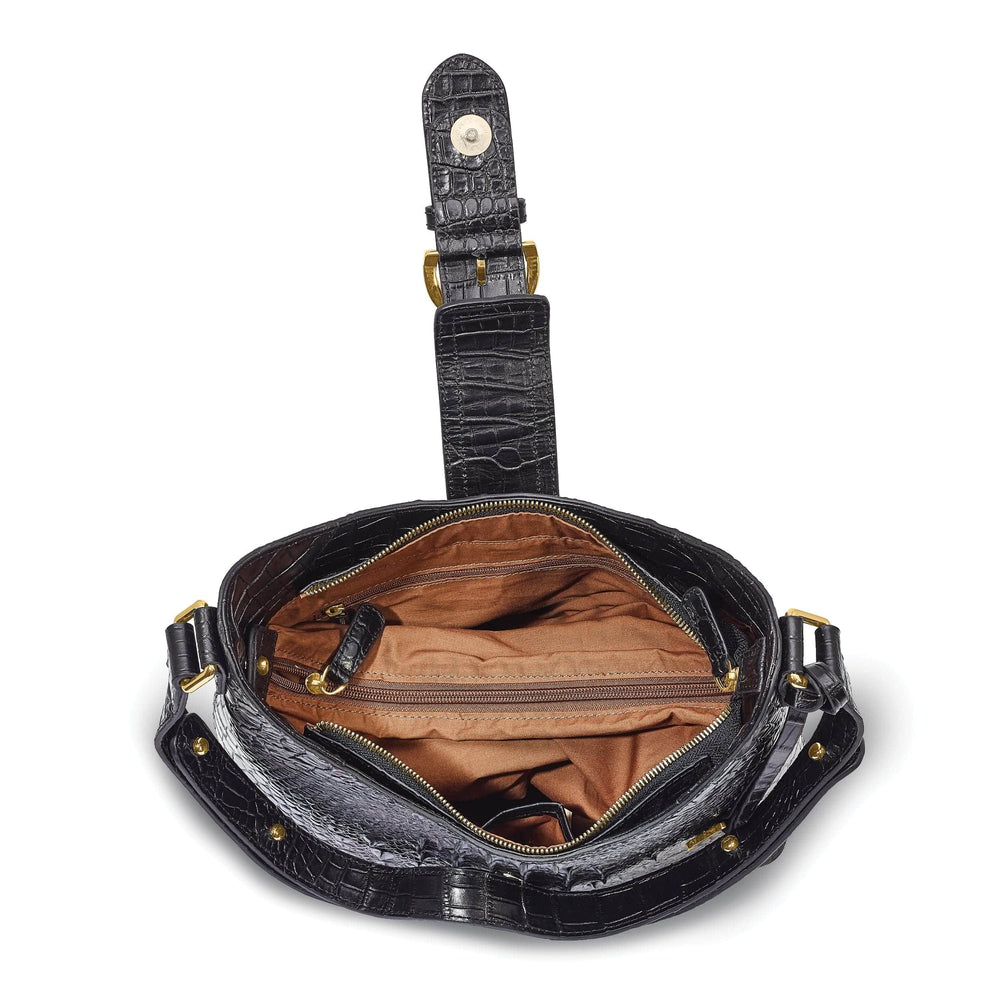 Lovely Rita's Handbags, Totes & Wallets Leather Croc Texture Cotton Lining with Removable Center and Side Zip Compartment Two Slip and Pen Pockets Key Fob Metal Feet Black Zip Magnetic Buckle Strap Handbag