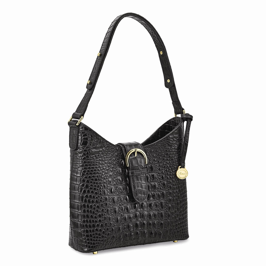 Lovely Rita's Handbags, Totes & Wallets Leather Croc Texture Cotton Lining with Removable Center and Side Zip Compartment Two Slip and Pen Pockets Key Fob Metal Feet Black Zip Magnetic Buckle Strap Handbag