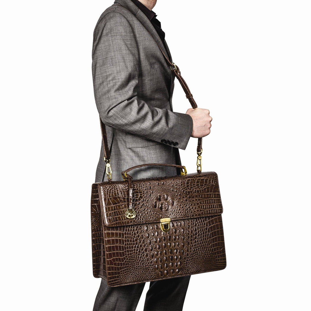 Lovely Rita's Handbags, Totes & Wallets Top Grain Leather Croc Brown Briefcase Messenger Bag