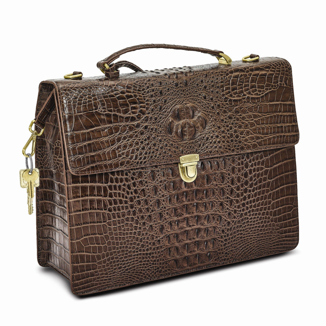 Lovely Rita's Handbags, Totes & Wallets Top Grain Leather Croc Brown Briefcase Messenger Bag