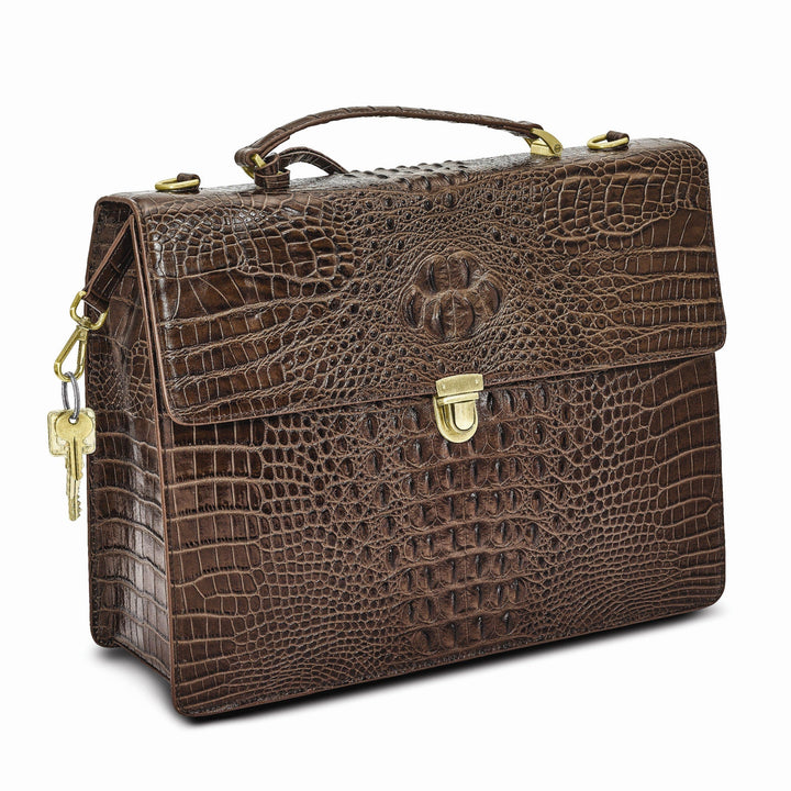 Lovely Rita's Handbags, Totes & Wallets Top Grain Leather Croc Brown Briefcase Messenger Bag