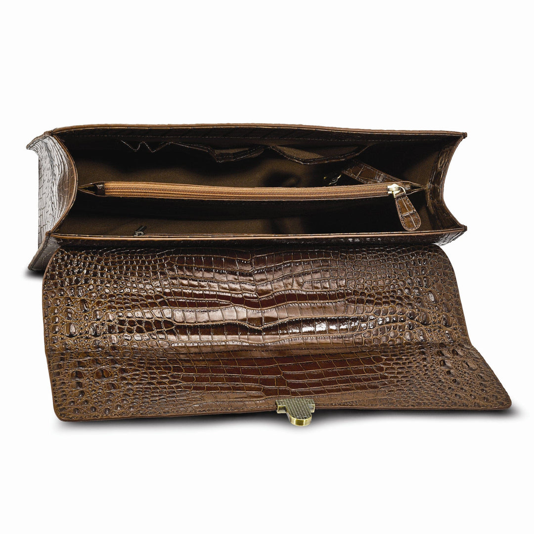 Lovely Rita's Handbags, Totes & Wallets Top Grain Leather Croc Brown Briefcase Messenger Bag
