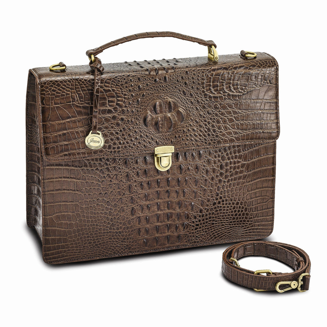 Lovely Rita's Handbags, Totes & Wallets Top Grain Leather Croc Brown Briefcase Messenger Bag