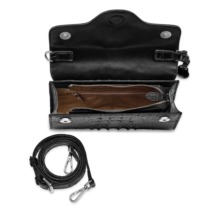 Lovely Rita's Handbags, Totes & Wallets Top Grain Leather Croc Texture Black Clutch Crossbody Bag