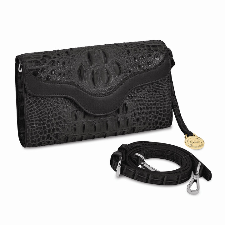 Lovely Rita's Handbags, Totes & Wallets Top Grain Leather Croc Texture Black Clutch Crossbody Bag