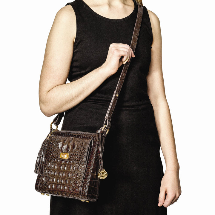 Lovely Rita's Handbags, Totes & Wallets Top Grain Leather Croc Texture Brown Organizer Crossbody Bag