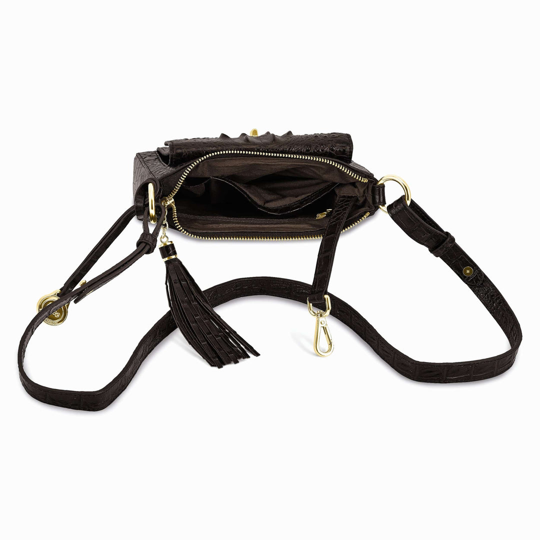 Lovely Rita's Handbags, Totes & Wallets Top Grain Leather Croc Texture Brown Organizer Crossbody Bag