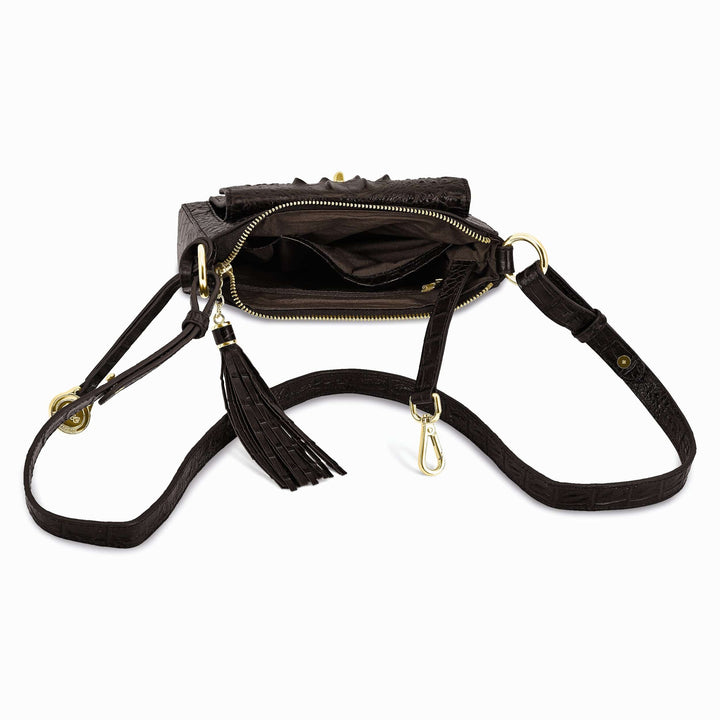 Lovely Rita's Handbags, Totes & Wallets Top Grain Leather Croc Texture Brown Organizer Crossbody Bag