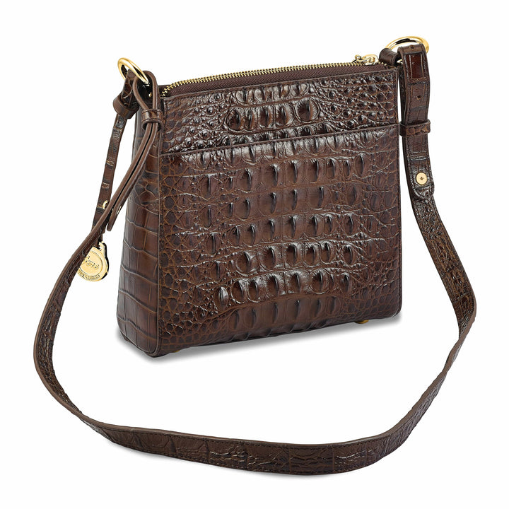 Lovely Rita's Handbags, Totes & Wallets Top Grain Leather Croc Texture Brown Organizer Crossbody Bag