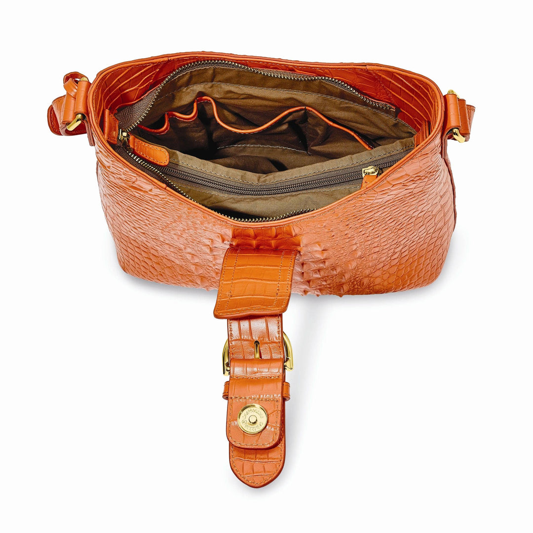 Lovely Rita's Handbags, Totes & Wallets Top Grain Leather Croc Texture Cotton Lining with Removable Center and Side Zip Compartment Two Slip and Pen Pockets Key Fob Metal Feet Marigold Zip top with Magentic Buckle Strap Handbag