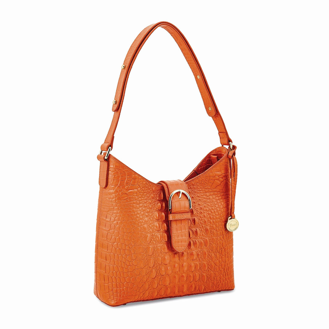 Lovely Rita's Handbags, Totes & Wallets Top Grain Leather Croc Texture Cotton Lining with Removable Center and Side Zip Compartment Two Slip and Pen Pockets Key Fob Metal Feet Marigold Zip top with Magentic Buckle Strap Handbag