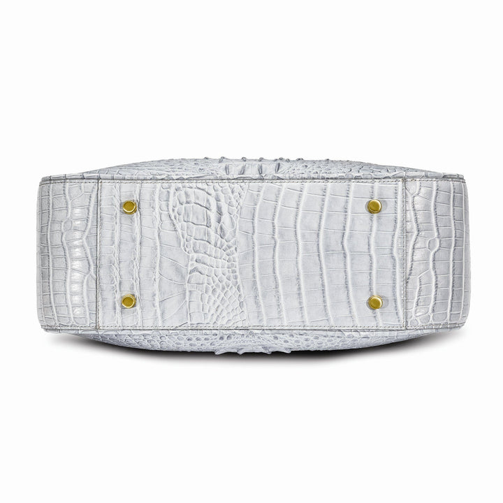 Lovely Rita's Handbags, Totes & Wallets Top Grain Leather Croc Texture Magnetic Clasp Cotton Lining with Zip, Two Slip and Pen Pockets Key Fob 8 inch Strap Drop Metal Feed Silver Drawstring Handbag