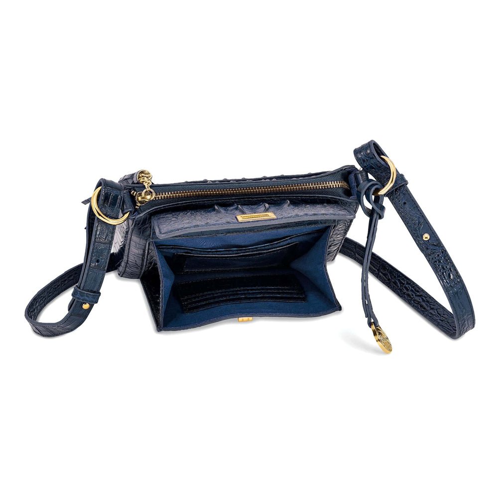 Lovely Rita's Handbags, Totes & Wallets Top Grain Leather Croc Texture Navy Blue Organizer Crossbody Bag
