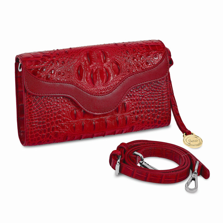 Lovely Rita's Handbags, Totes & Wallets Top Grain Leather Croc Texture Red Clutch Crossbody Bag