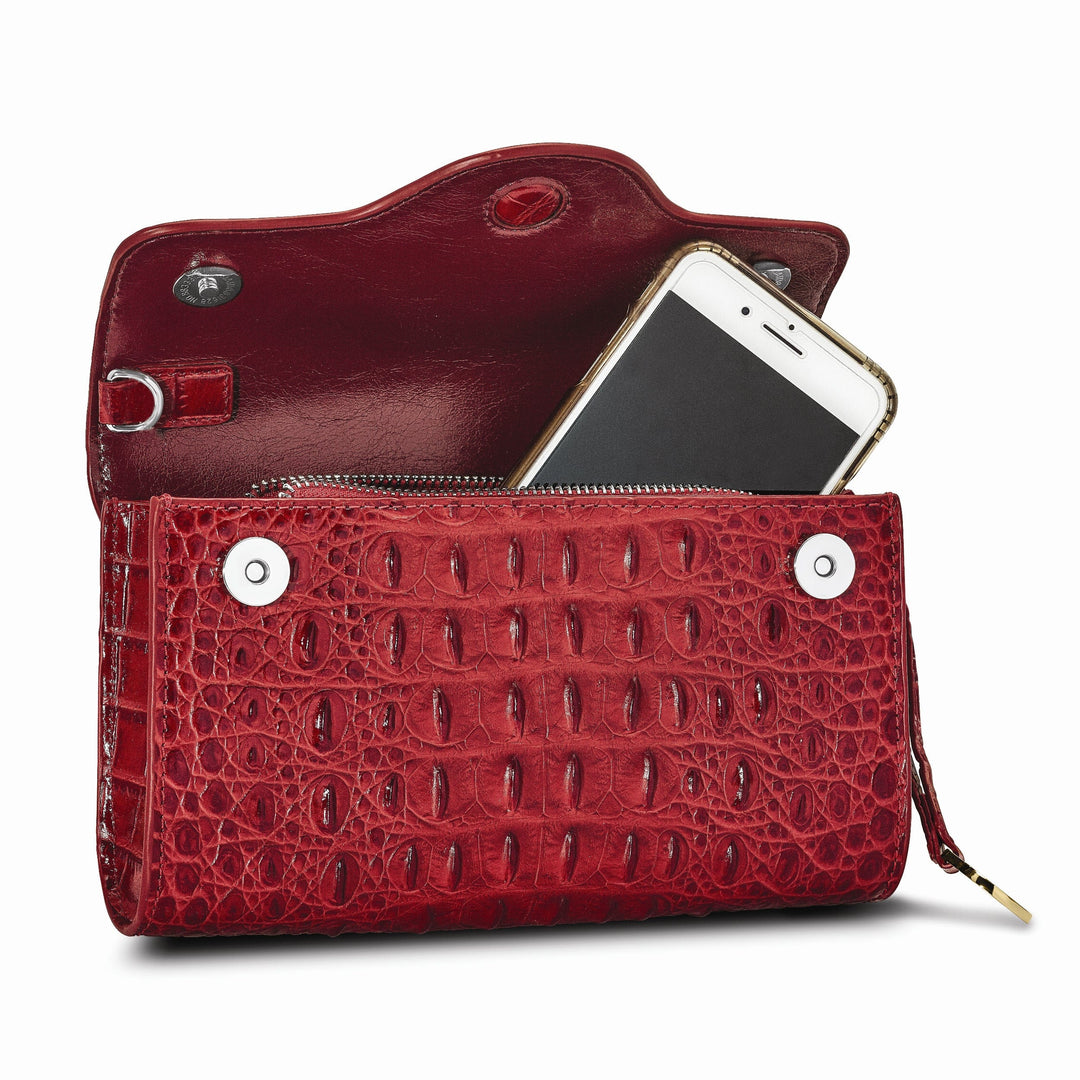 Lovely Rita's Handbags, Totes & Wallets Top Grain Leather Croc Texture Red Clutch Crossbody Bag