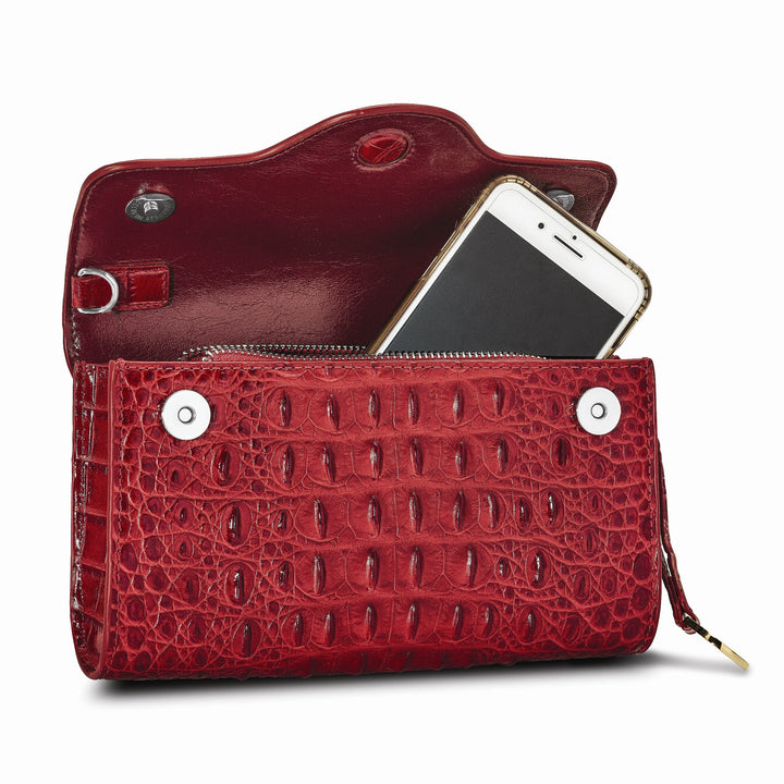 Lovely Rita's Handbags, Totes & Wallets Top Grain Leather Croc Texture Red Clutch Crossbody Bag