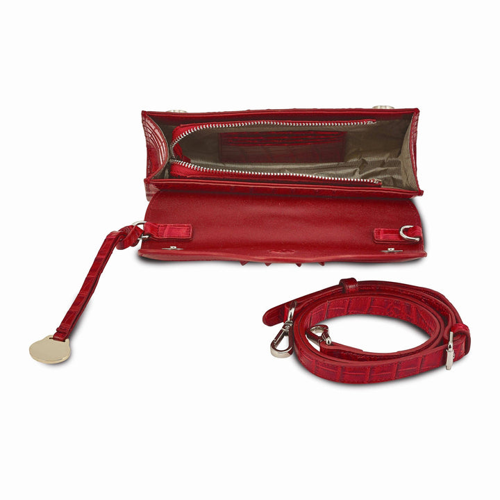 Lovely Rita's Handbags, Totes & Wallets Top Grain Leather Croc Texture Red Clutch Crossbody Bag