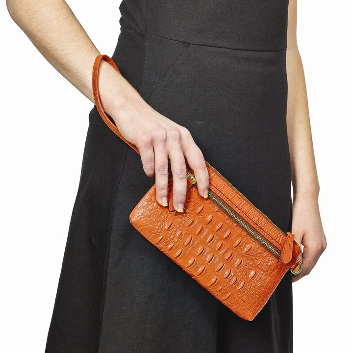 Lovely Rita's Handbags, Totes & Wallets Top Grain Leather Croc Texture RFID Protected Satin Lining Bag