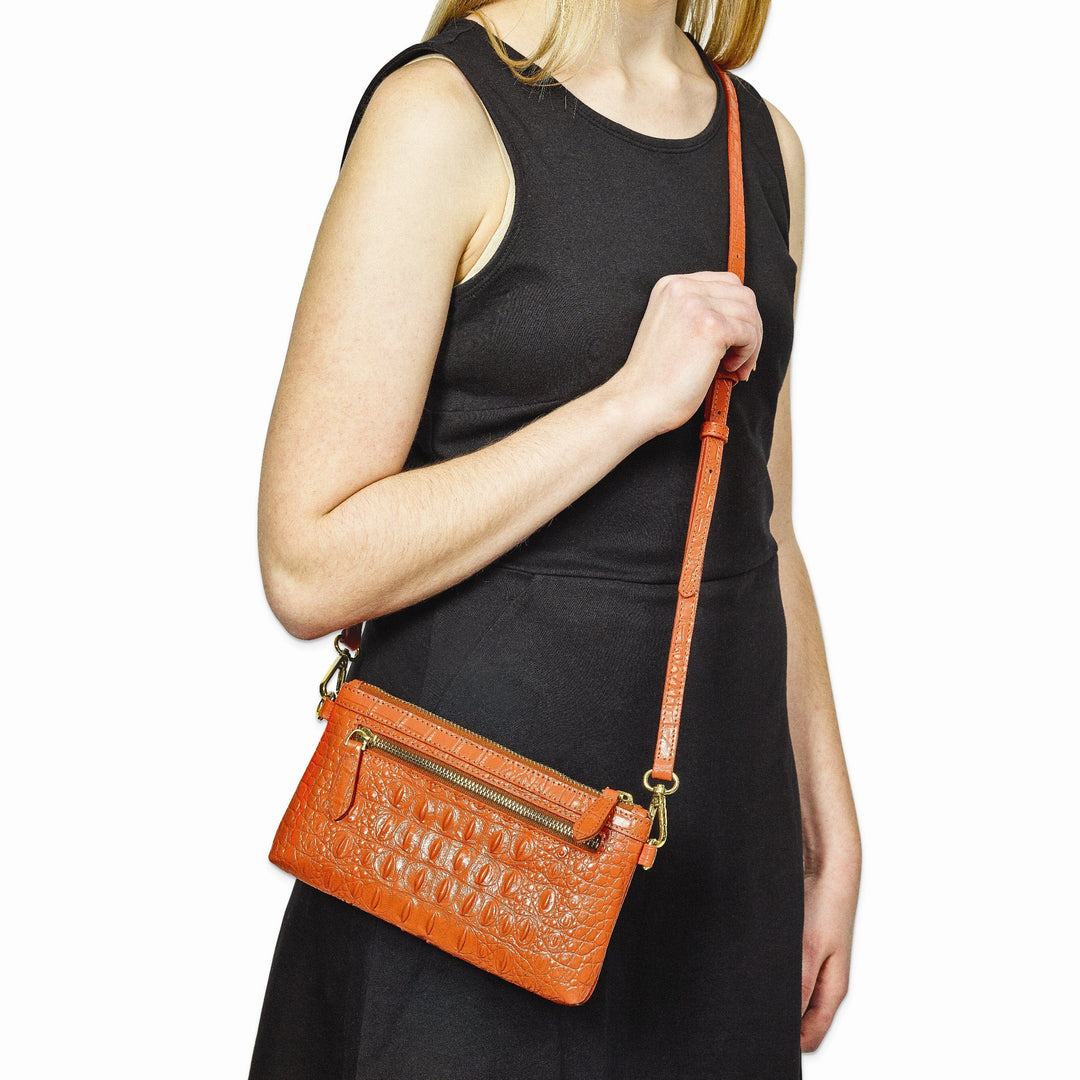 Lovely Rita's Handbags, Totes & Wallets Top Grain Leather Croc Texture RFID Protected Satin Lining Bag
