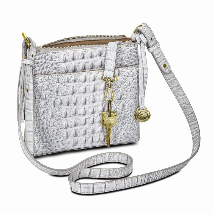 Lovely Rita's Handbags, Totes & Wallets Top Grain Leather Croc Texture Silver Organizer Crossbody Bag