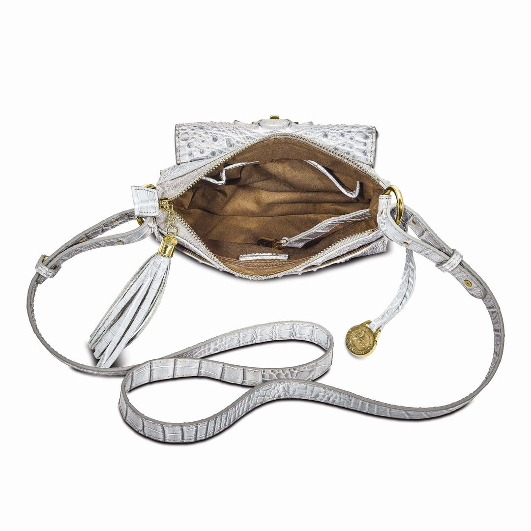 Lovely Rita's Handbags, Totes & Wallets Top Grain Leather Croc Texture Silver Organizer Crossbody Bag