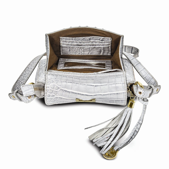 Lovely Rita's Handbags, Totes & Wallets Top Grain Leather Croc Texture Silver Organizer Crossbody Bag