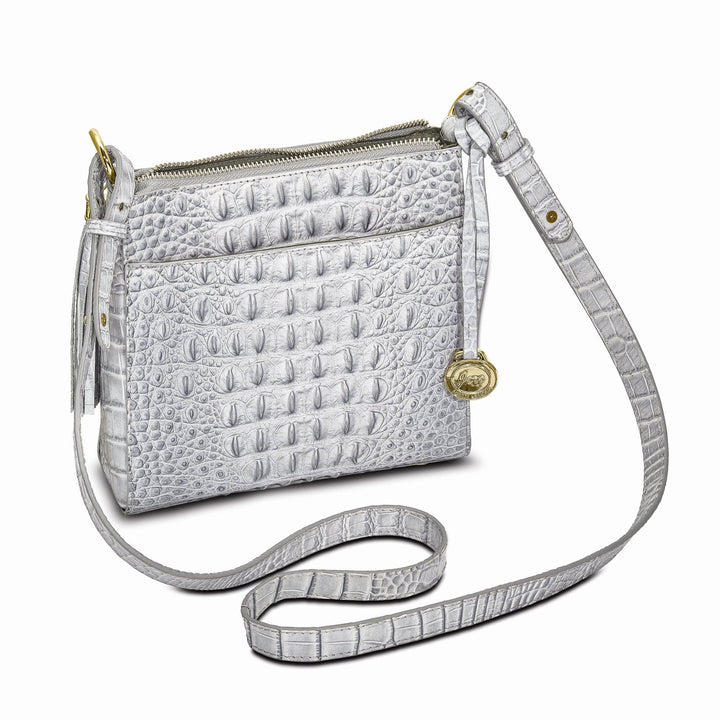 Lovely Rita's Handbags, Totes & Wallets Top Grain Leather Croc Texture Silver Organizer Crossbody Bag