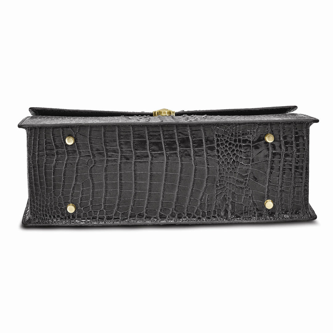 Lovely Rita's Handbags, Totes & Wallets Top Grain Leather Croc Texture Top Handle Black Briefcase Bag