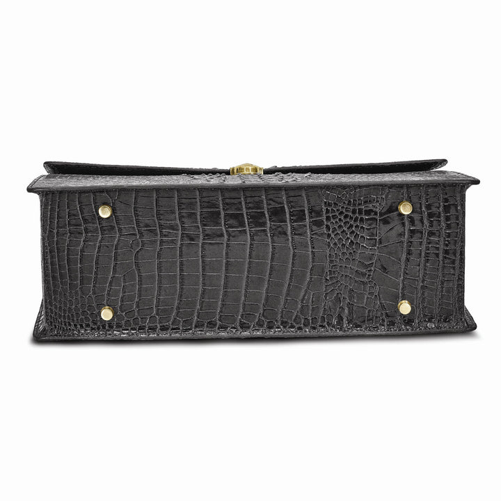 Lovely Rita's Handbags, Totes & Wallets Top Grain Leather Croc Texture Top Handle Black Briefcase Bag