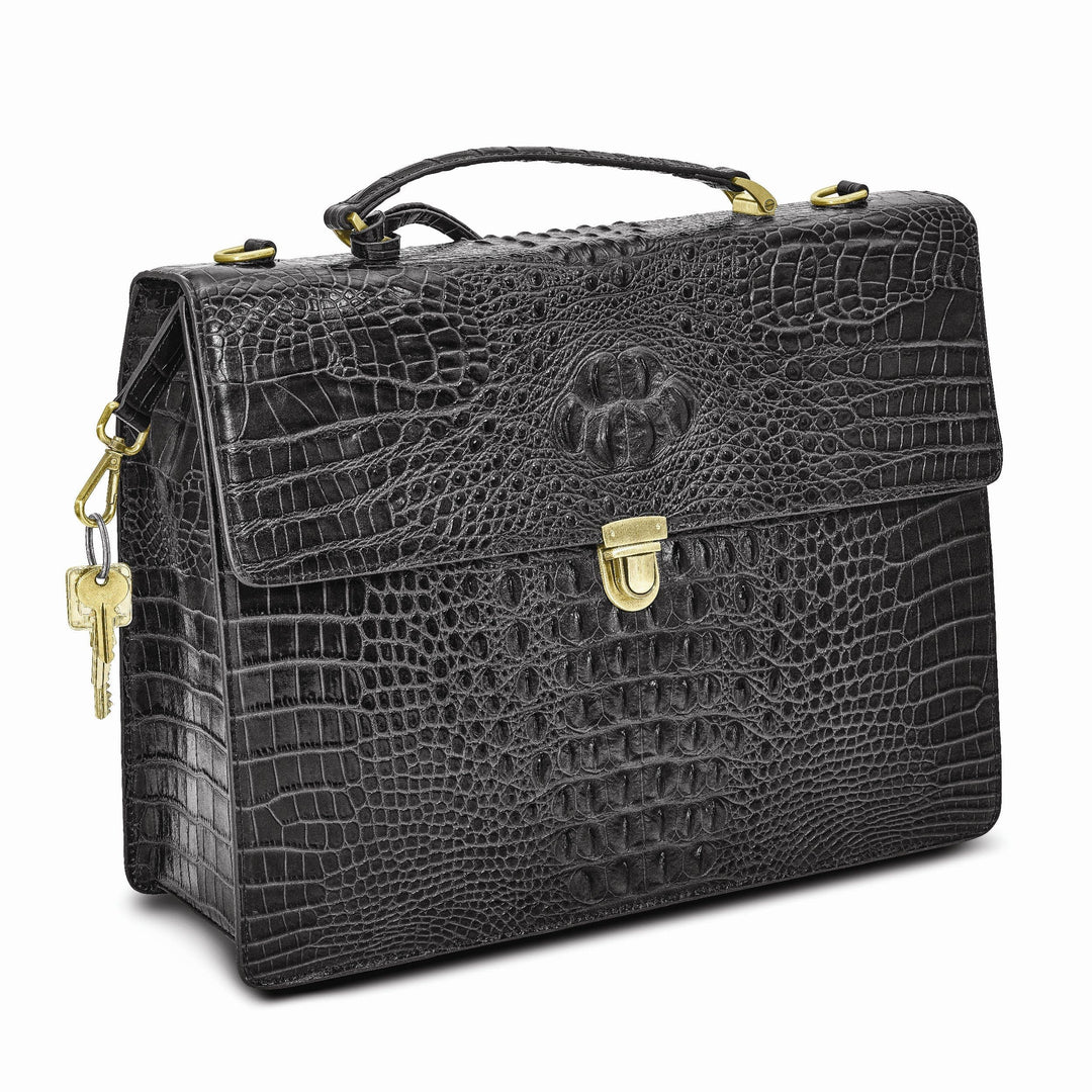Lovely Rita's Handbags, Totes & Wallets Top Grain Leather Croc Texture Top Handle Black Briefcase Bag