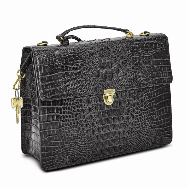 Lovely Rita's Handbags, Totes & Wallets Top Grain Leather Croc Texture Top Handle Black Briefcase Bag