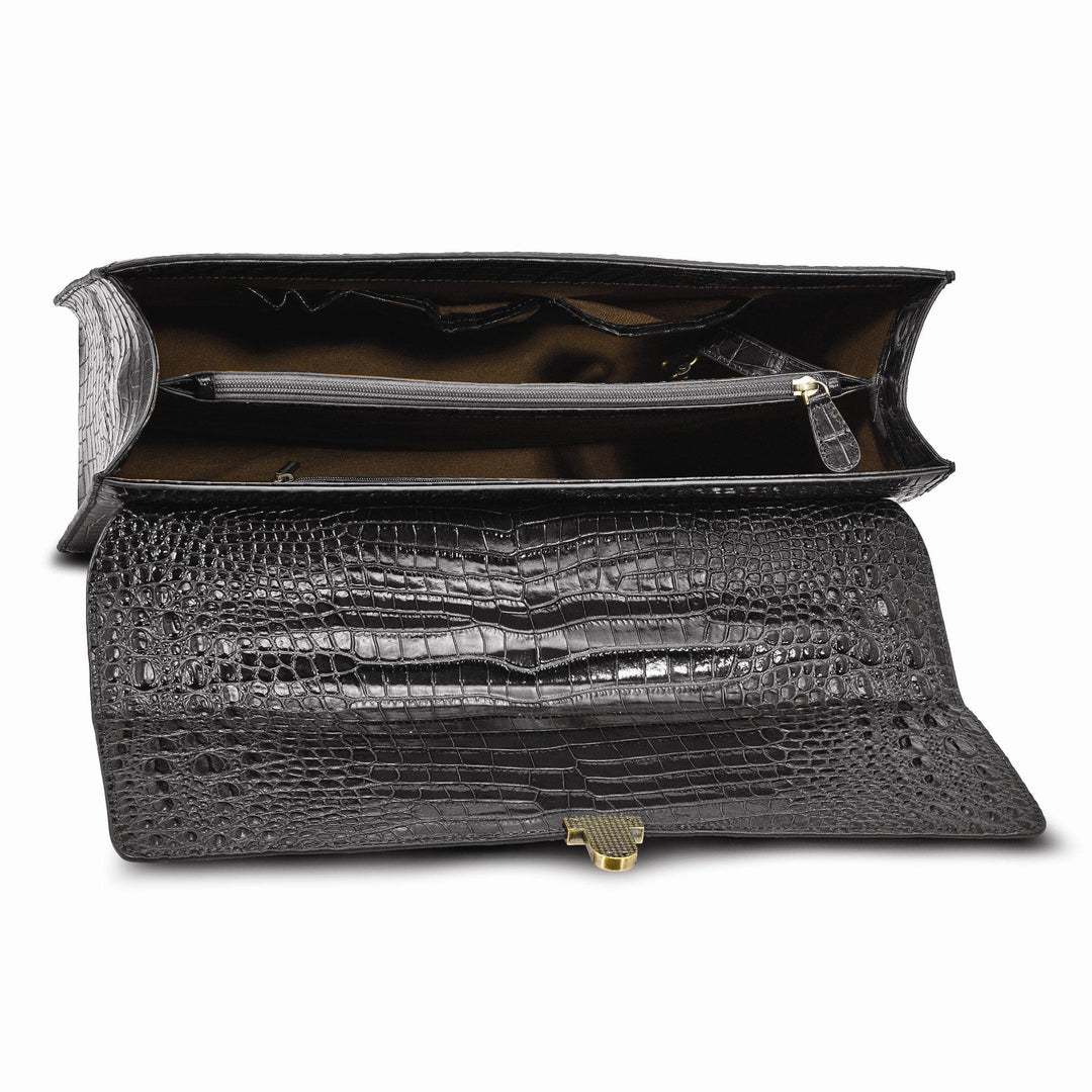 Lovely Rita's Handbags, Totes & Wallets Top Grain Leather Croc Texture Top Handle Black Briefcase Bag