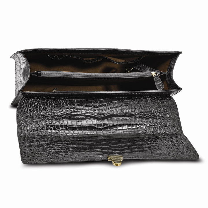Lovely Rita's Handbags, Totes & Wallets Top Grain Leather Croc Texture Top Handle Black Briefcase Bag