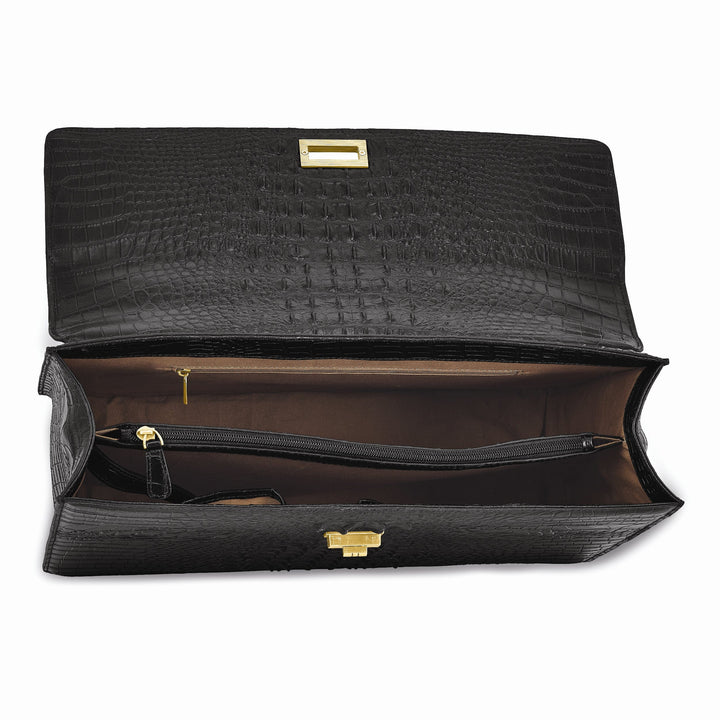 Lovely Rita's Handbags, Totes & Wallets Top Grain Leather Croc Texture Top Handle Black Briefcase Bag